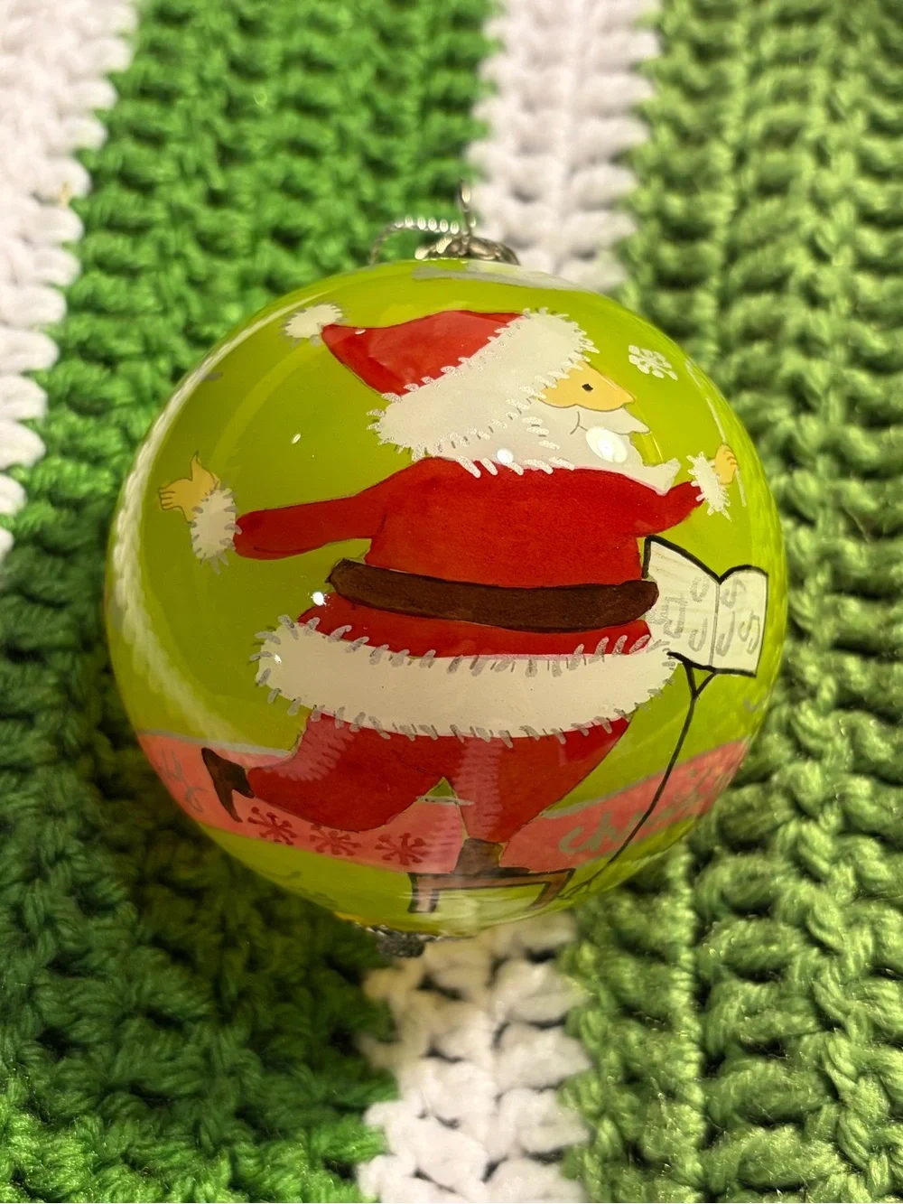 Pier 1 Li Bien Reverse Painted Santa Claus Glass Christmas Ornament Dated 2006